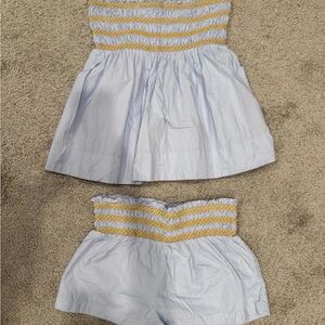 Anthropologie Light Blue Smocked Two-Piece Top and Shorts Set
